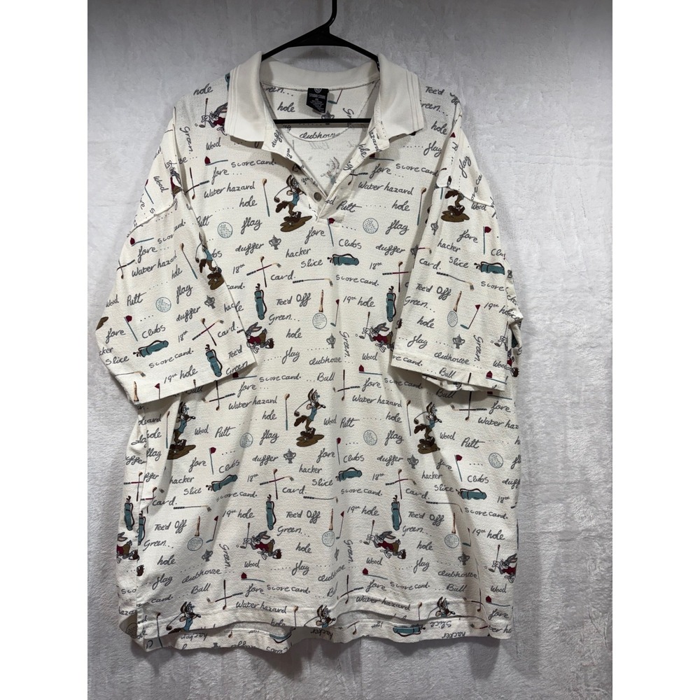 Vintage 1997 Warner Bros Studio Store Wile E Coyote Golf‎ Polo Shirt XXL White
